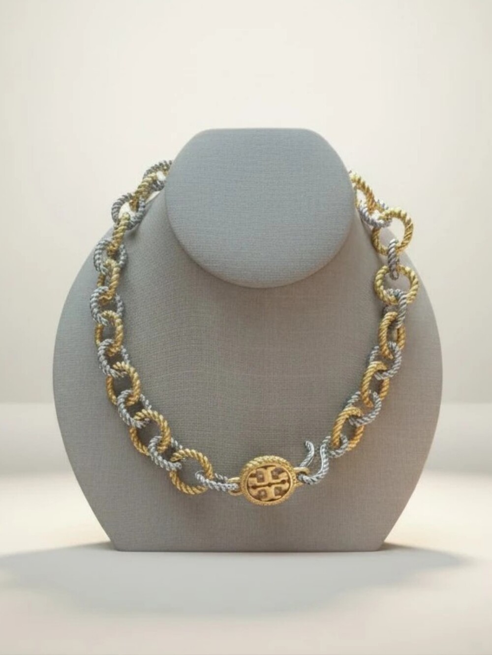 Tory Burch Textured Rope Mixed Metal 16" Chunky Necklace